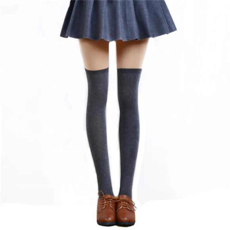 1 Pair 5 Solid Colors Fashion Sexy Warm Thigh High Over the Knee Socks Long Cotton Stockings For Girls Ladies Women