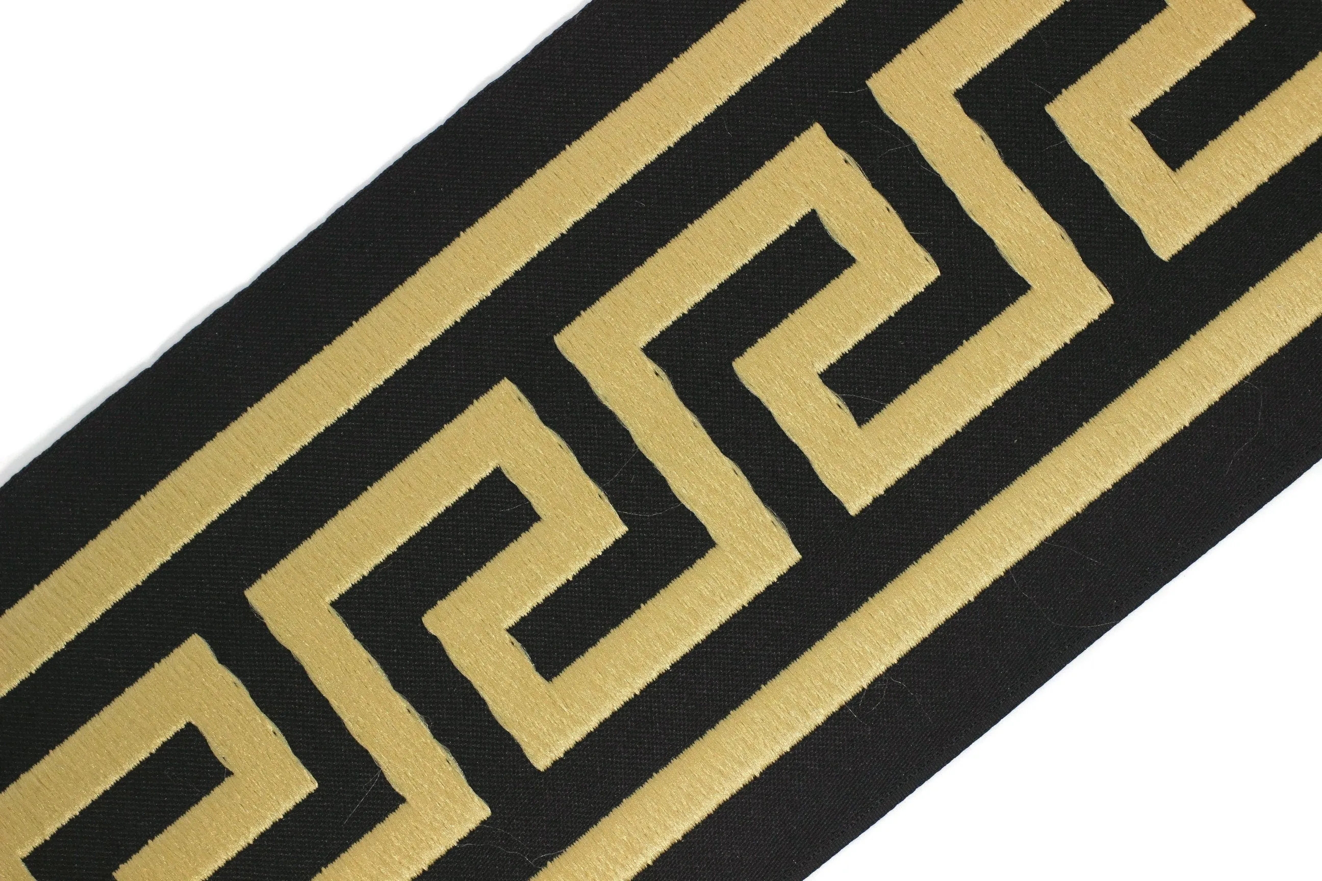 100mm Black&Gold Greek Key Ribbons (3.93 inch), Meander Jacquard Trim, Drapery Trim Tape, Curtain Making Upholstery Fabric 197 V8