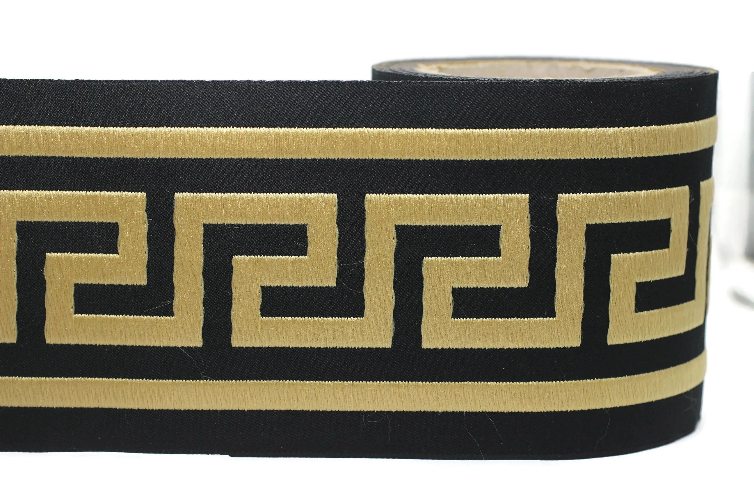 100mm Black&Gold Greek Key Ribbons (3.93 inch), Meander Jacquard Trim, Drapery Trim Tape, Curtain Making Upholstery Fabric 197 V8