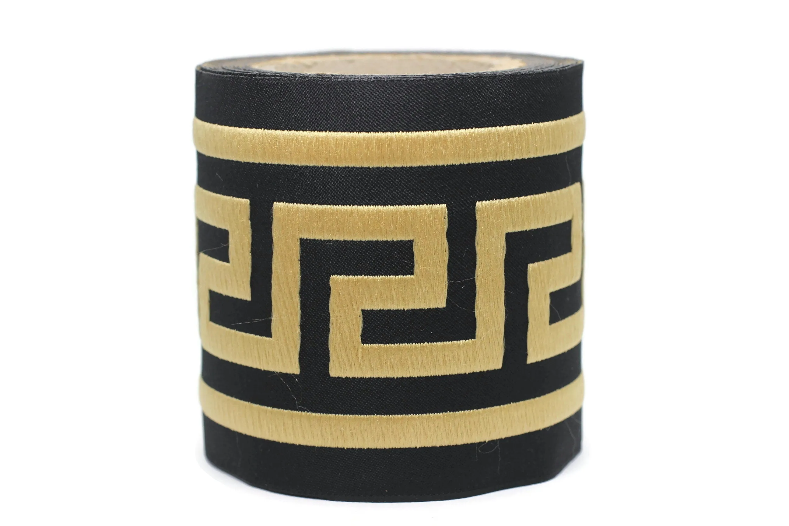 100mm Black&Gold Greek Key Ribbons (3.93 inch), Meander Jacquard Trim, Drapery Trim Tape, Curtain Making Upholstery Fabric 197 V8