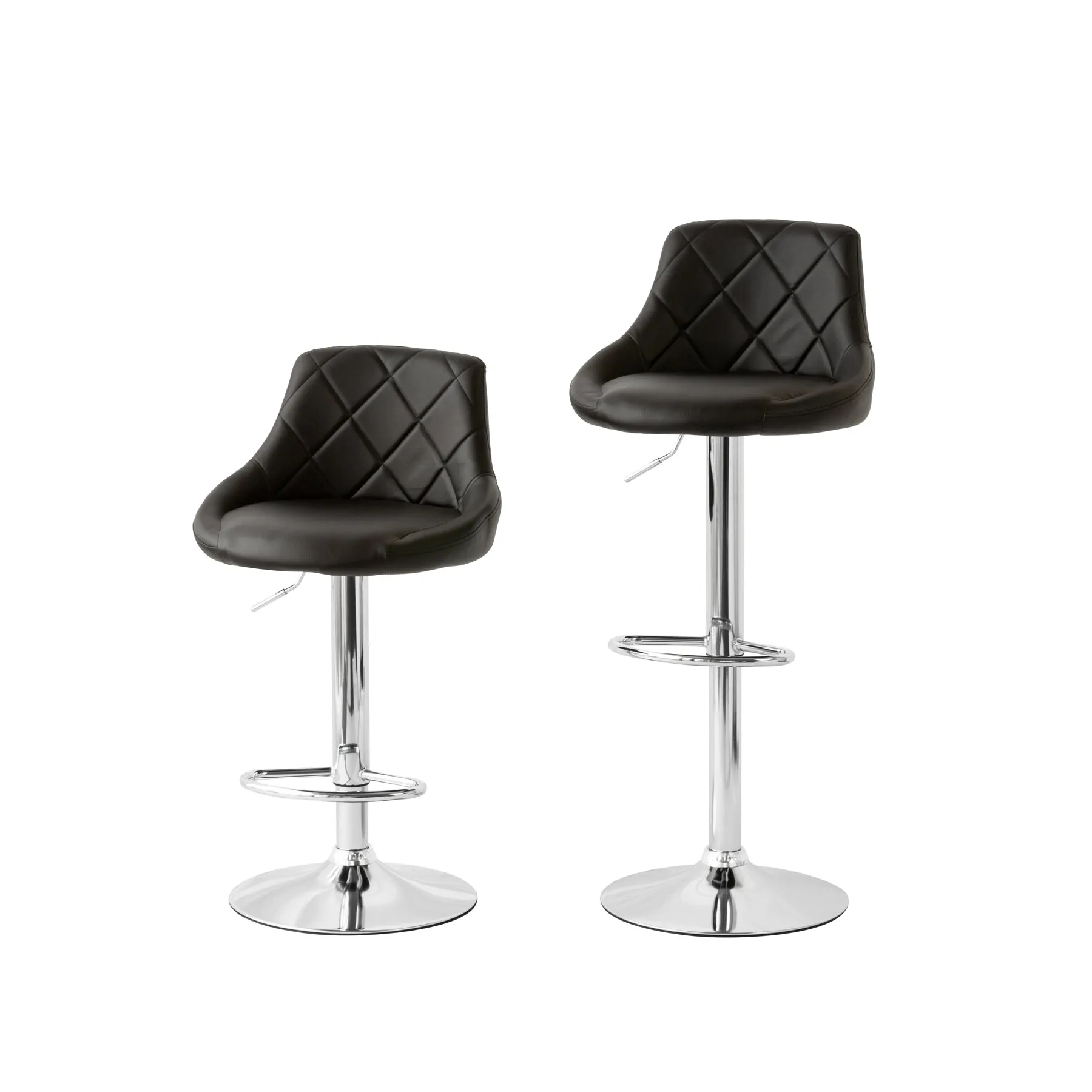 2 Diamond Style Padded Leather Barstools (Black) w/ Adjustable Height, 82-103cm