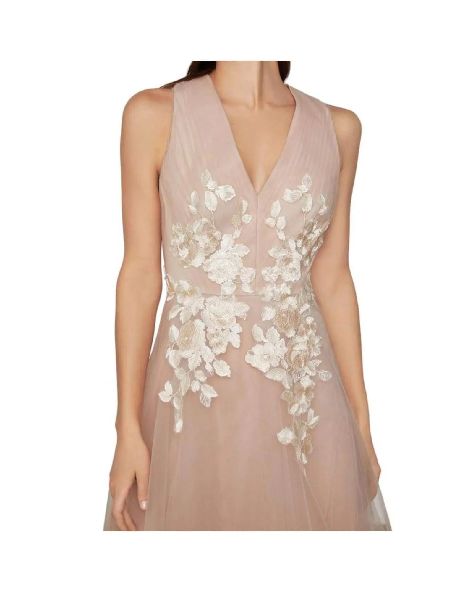 BCBGMAXAZRIA Floral Embroidered Tulle Gown Blush