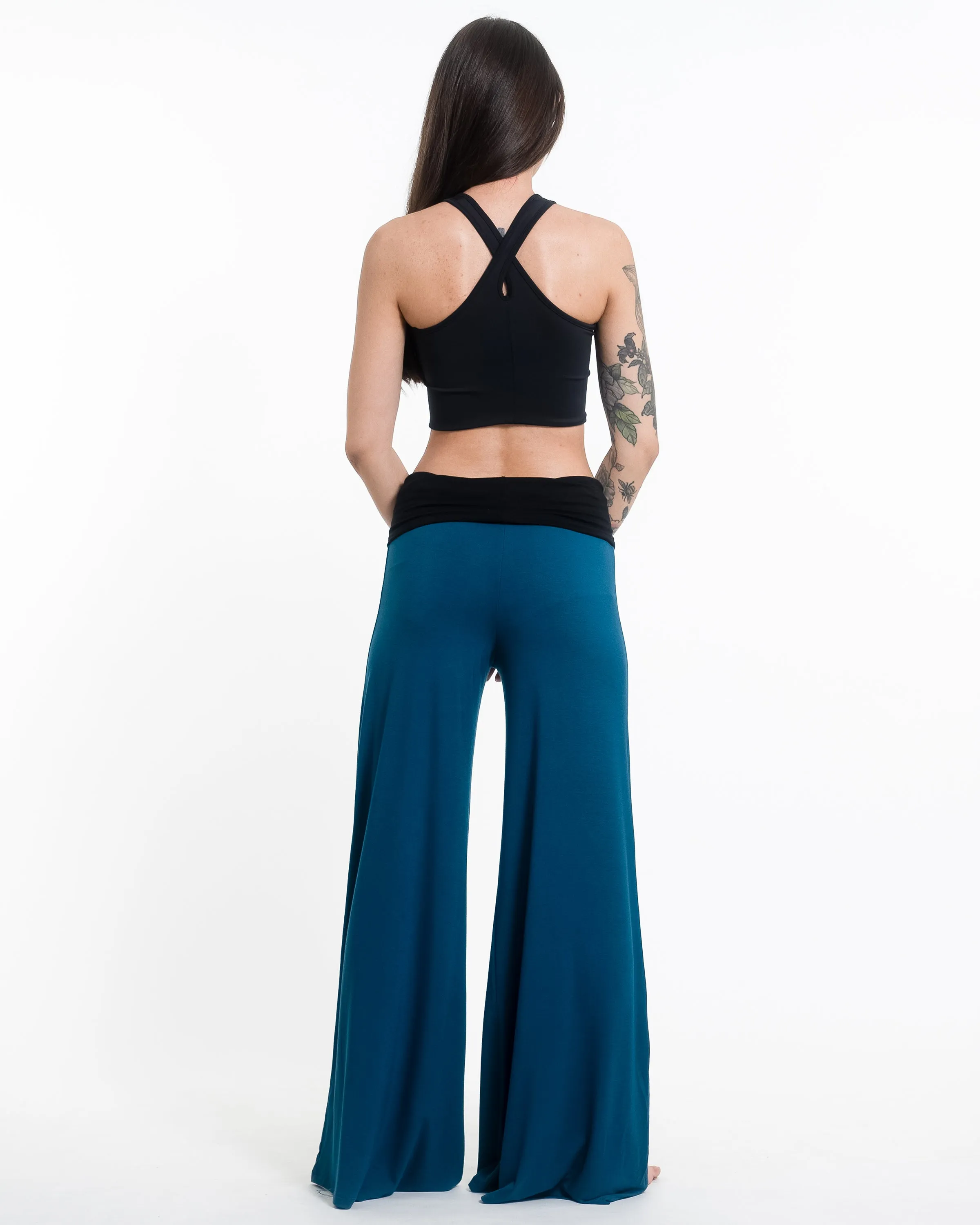 Birds Spandex Wide Leg Palazzo Pants in Turquoise