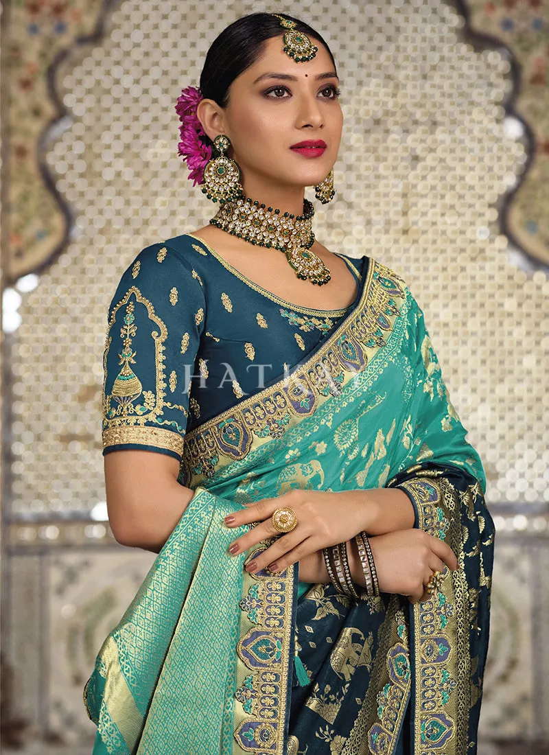 Blue Dual Tone Silk Saree