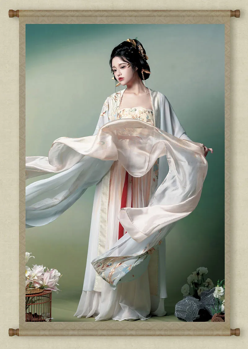 BlueDail Pure Hand Embroidery「Beautiful appearance and pure heart」White Phoenix Embroidered Tang Style Daily Wear Hanfu Clothing