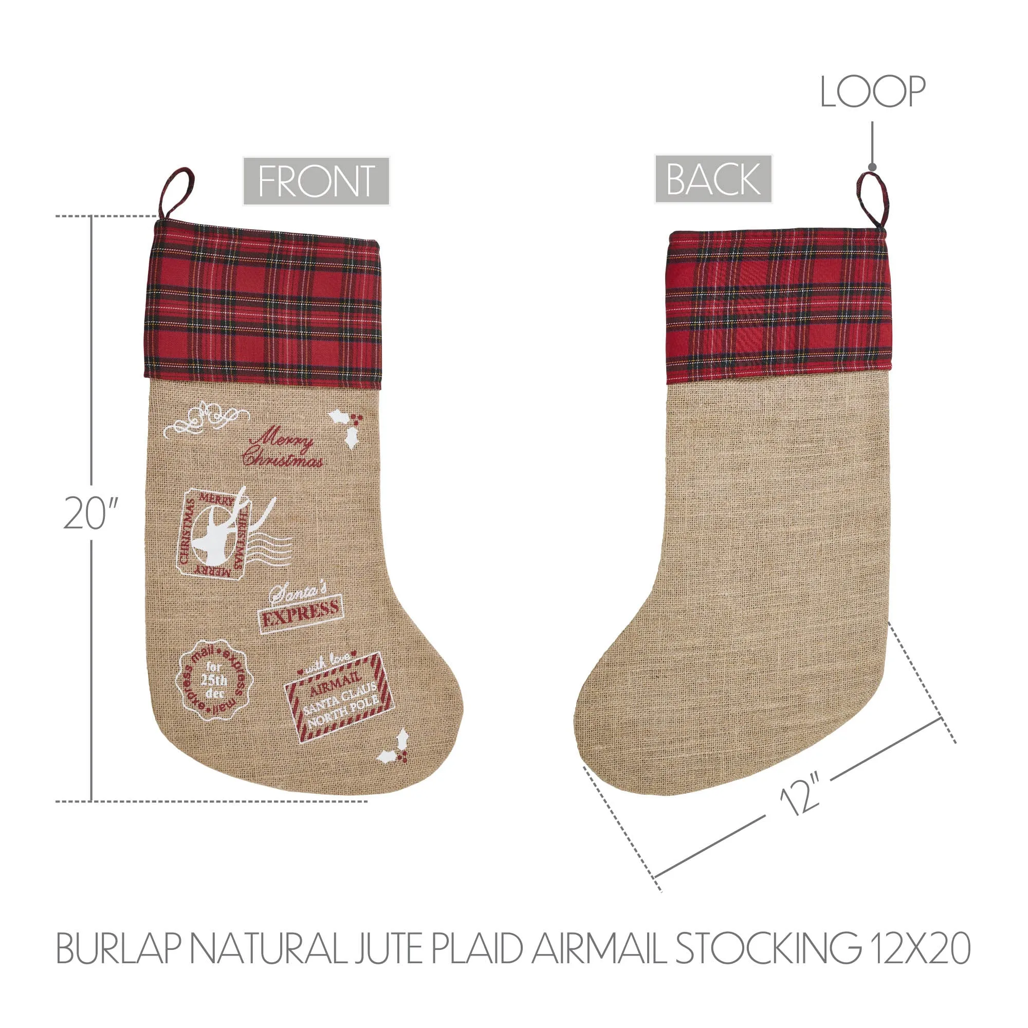 Burlap Natural Jute Plaid Airmail Stocking 12x20