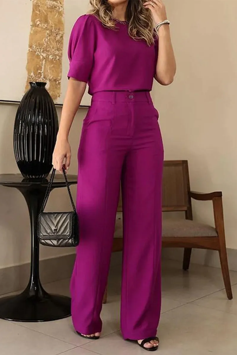 Casual Elegant Solid Pocket O Neck Half Sleeve Two Pieces