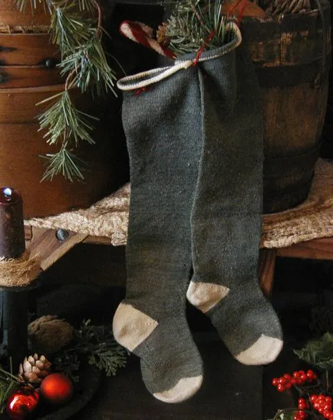 Child's Long Stockings Hand Knit Elephant Grey Primitive Christmas