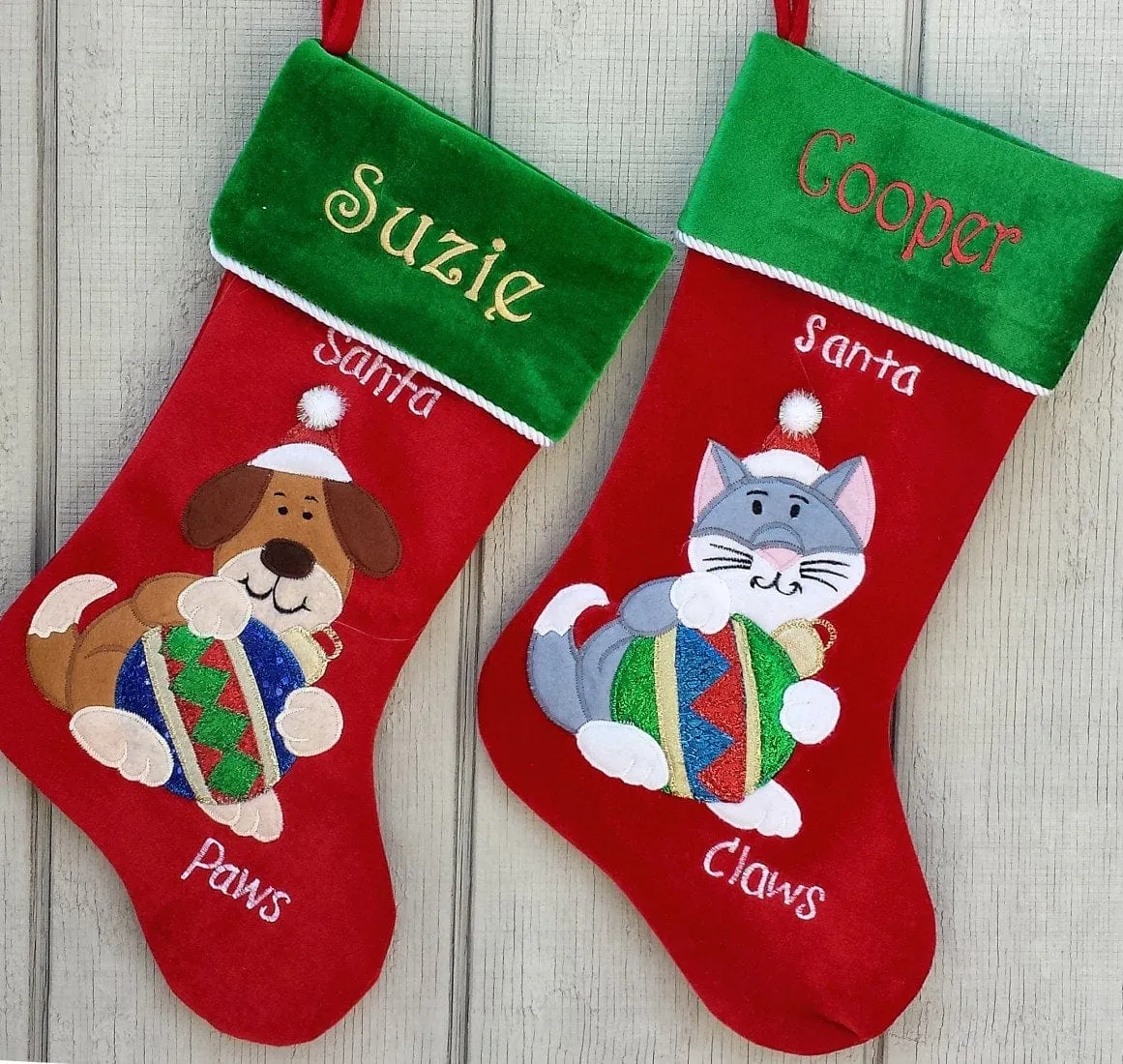 Christmas Stocking Personalized - Happy Santa, Snowman, Cat, Dog, Family XMAS Stockings