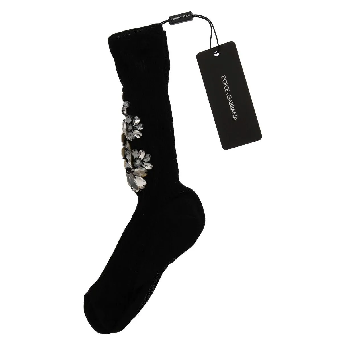 Dolce & Gabbana Crystal Embellished Black Knit Stockings