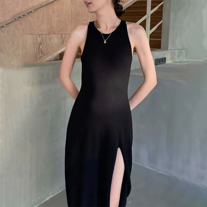 Elegant Solid Color Dress with Side Slit