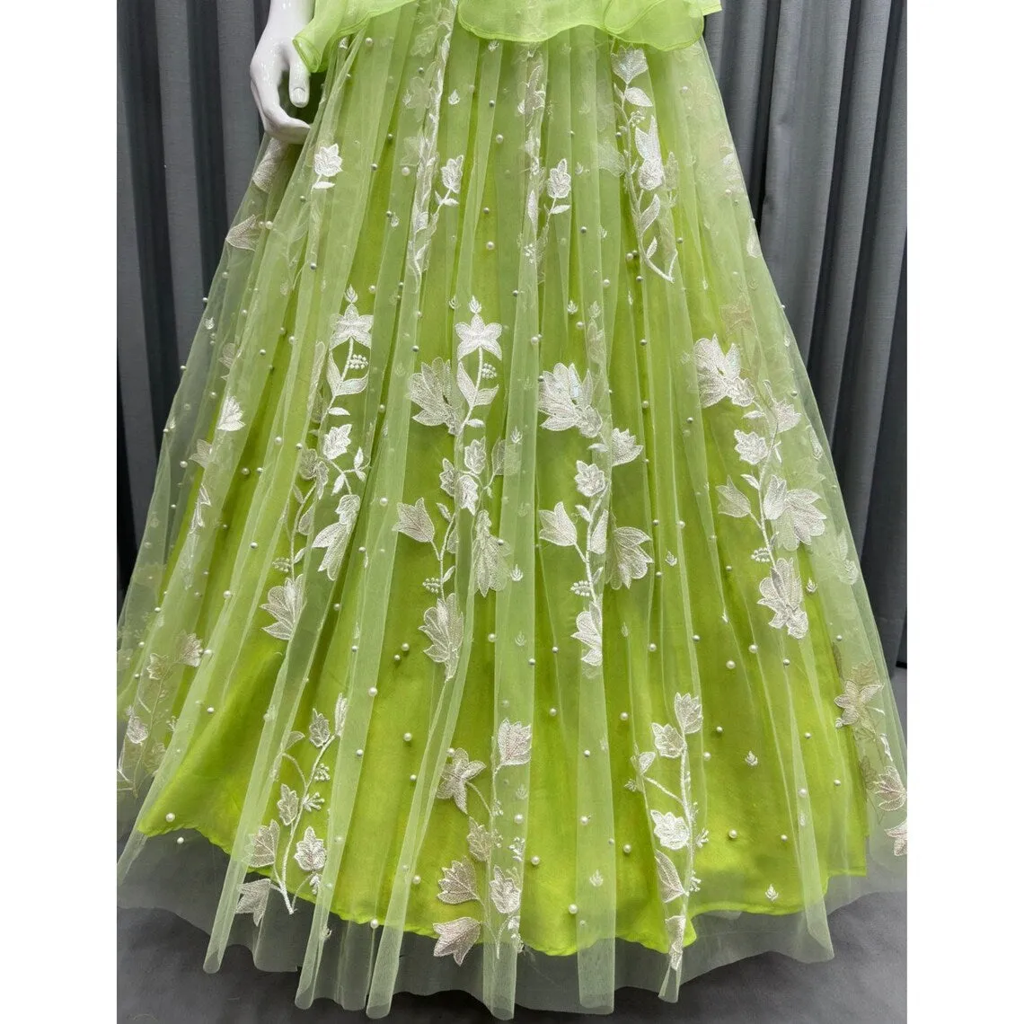 Enchanted Light Green Soft Net Embroidered Designer Lehenga