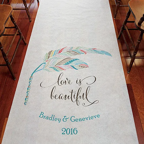 Feather Whimsy Personalized Aisle Runner Plain White Purple