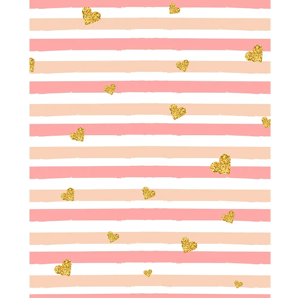 Glitter Heart Stripes Printed Backdrop