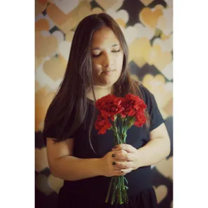 Gold Hearts on Black Bokeh Printed Backdrop