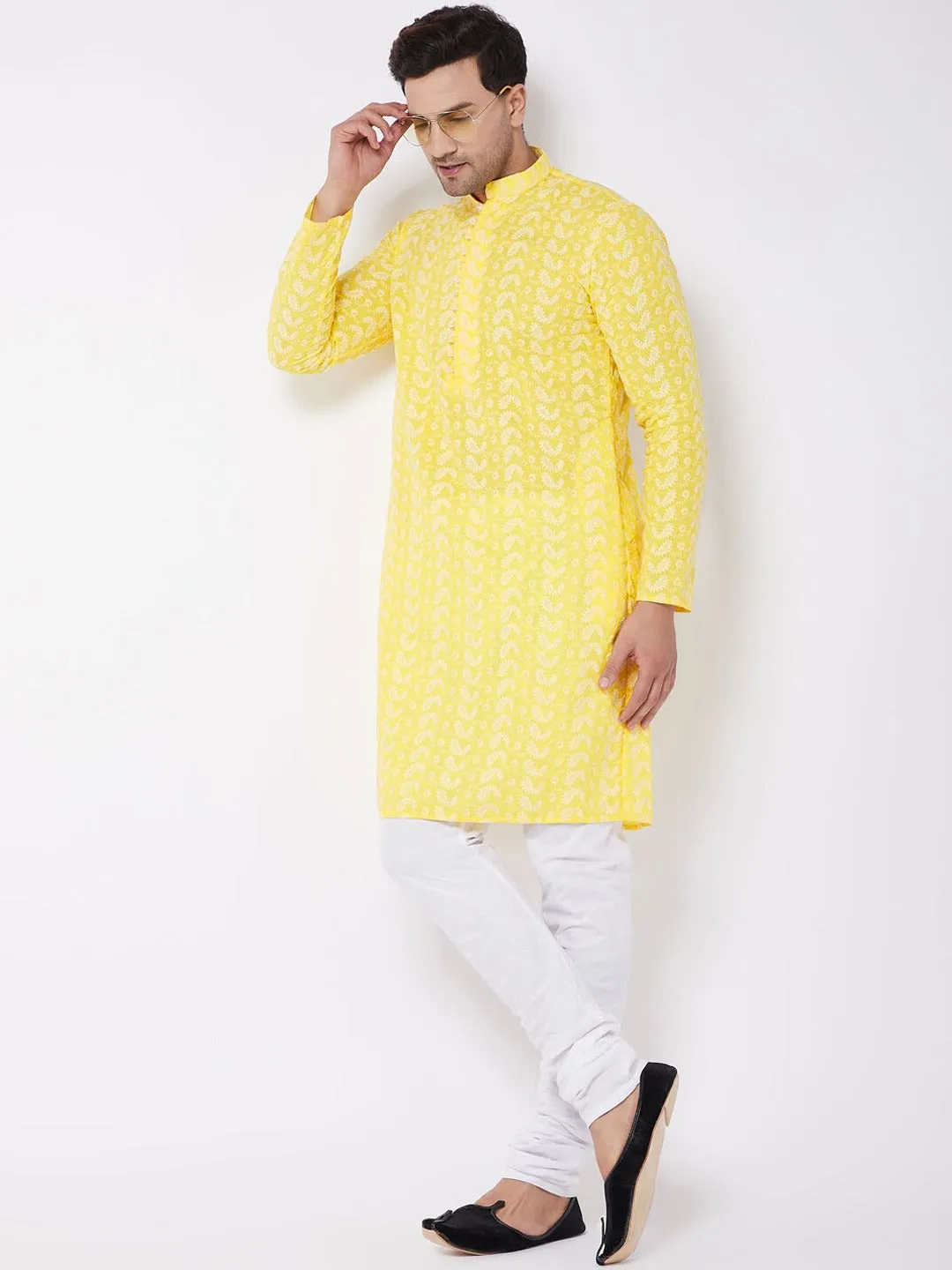 Jashvi Men White Solid Pure Cotton Relaxed-Fit Pyjama