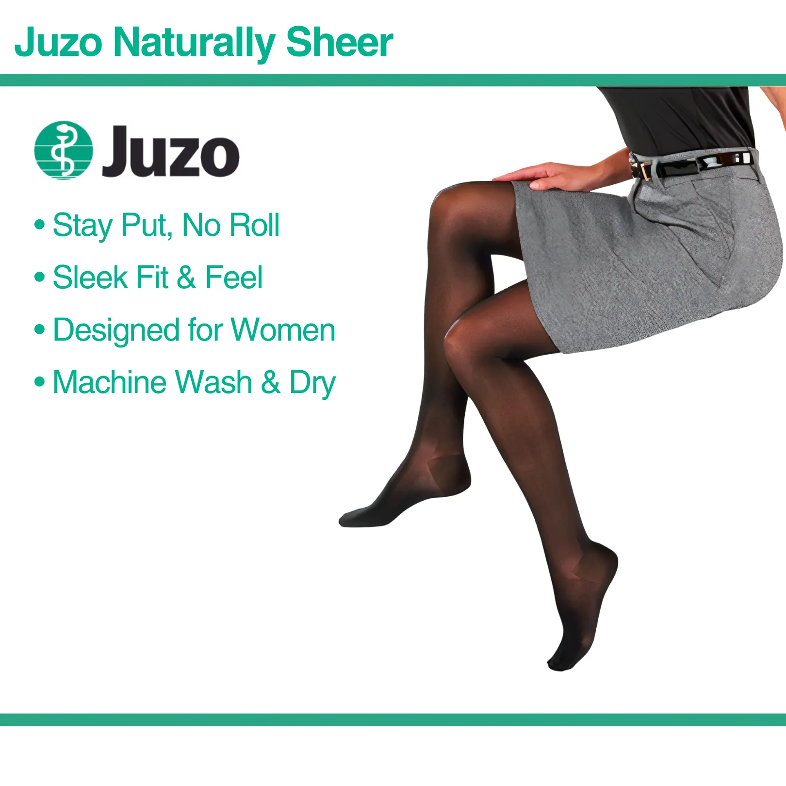 Juzo Naturally Sheer Compression Stockings, 15-20 mmHg, Pantyhose, Open Toe