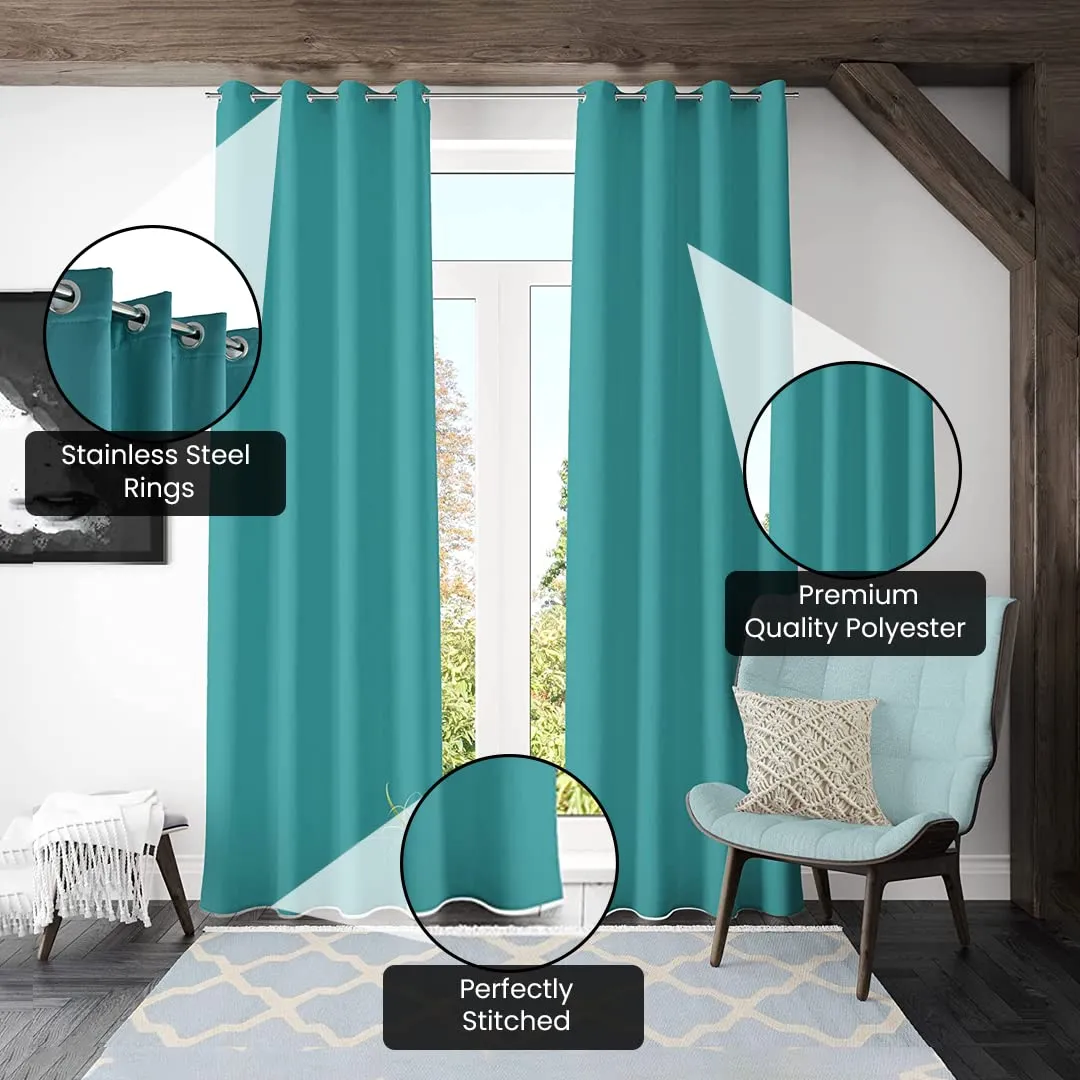 Kuber Industries Set of 2 100% Darkening Black Out Curtain I 5 Feet Window Curtain I Insulated Heavy Polyester Solid Curtain|Drapes with 8 Eyelet for Home & Office (Aqua)