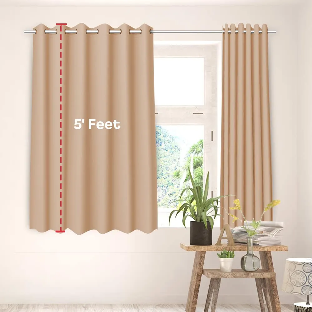 Kuber Industries Set of 2 100% Darkening Black Out Curtain I 5 Feet Window Curtain I Insulated Heavy Polyester Solid Curtain|Drapes with 8 Eyelet for Home & Office (Gold)