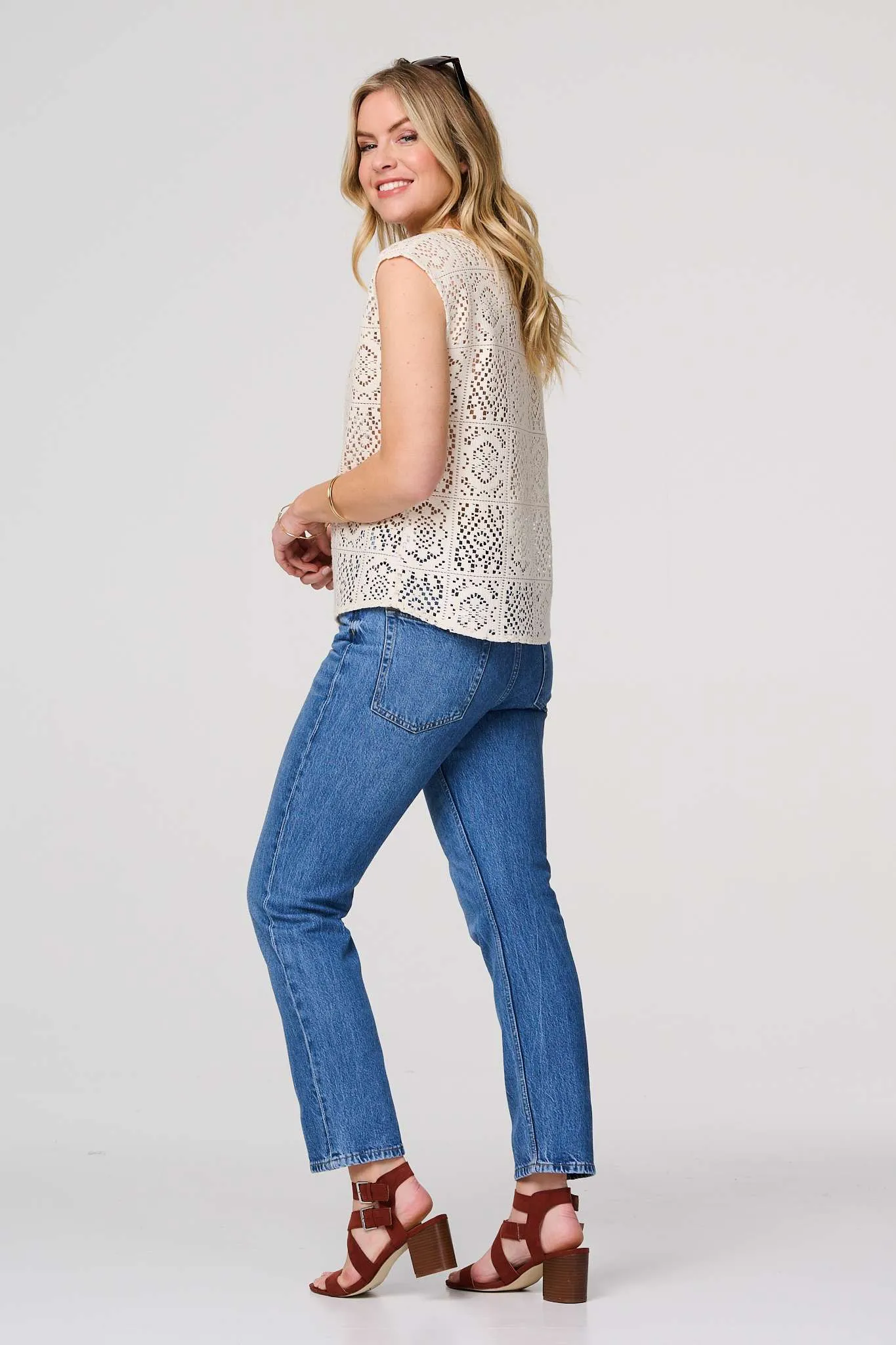 Lace Crochet Detail Cap Sleeve Top