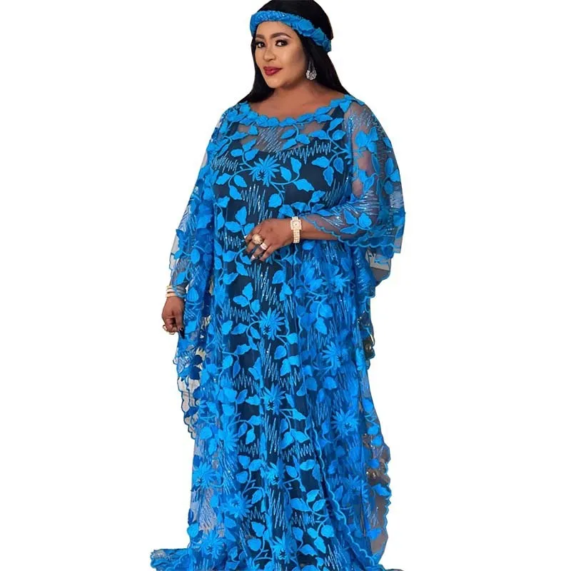 Lace Embroidery Loose Plus Size Robe Including Headscarf Dress