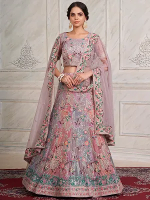 Lilac Net  Semi stitched Lehenga With Unstitched Blouse