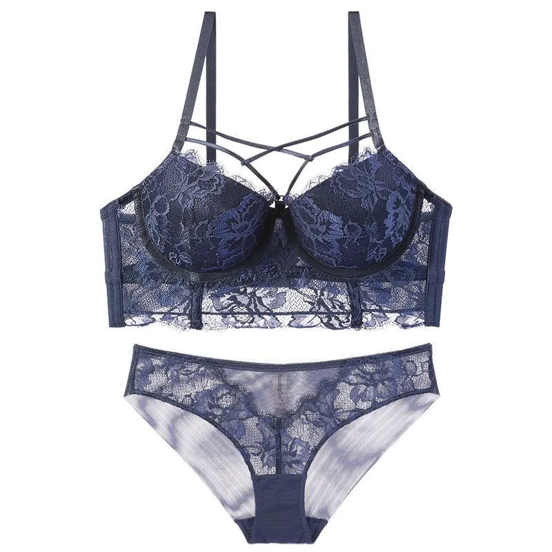 Lingerie Feminine Lace Bra Set With Underwire Bra