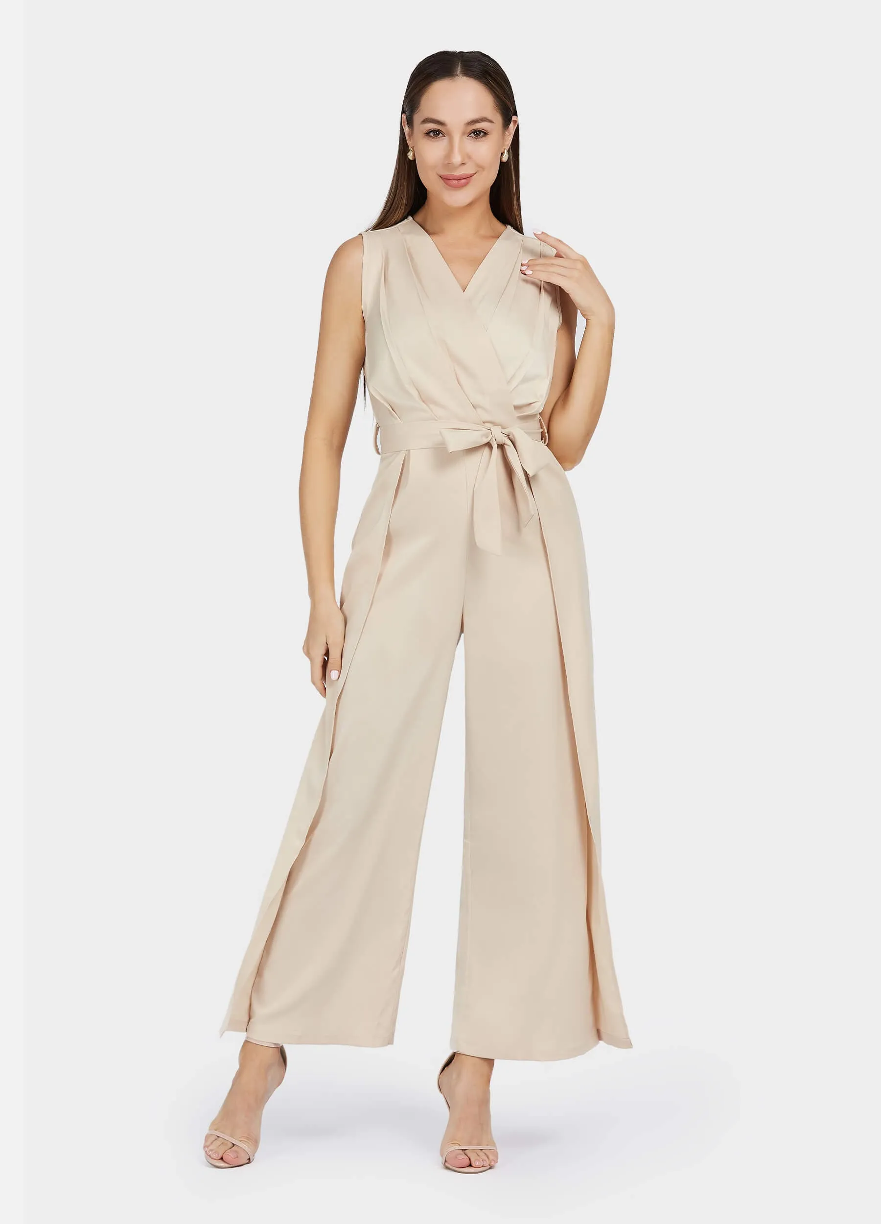 MECALA Wide Leg Jumpsuit Sleeveless Solid Color for women