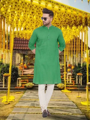 Men's Pintuck Fancy Green Kurta - Even Apparels