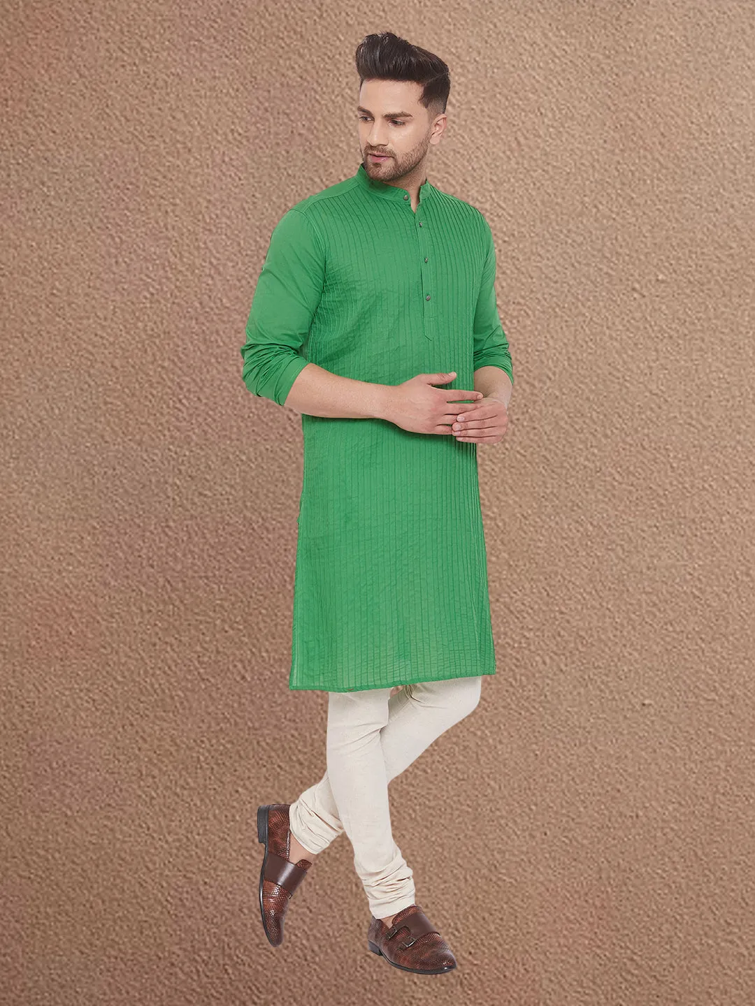 Men's Pintuck Fancy Green Kurta - Even Apparels