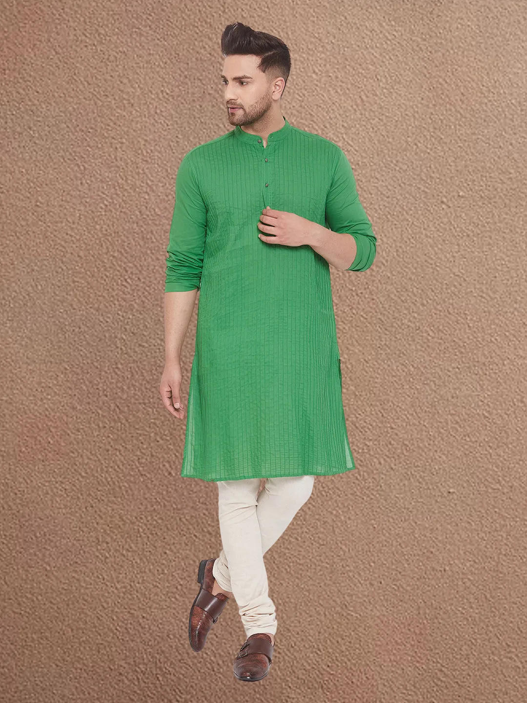 Men's Pintuck Fancy Green Kurta - Even Apparels