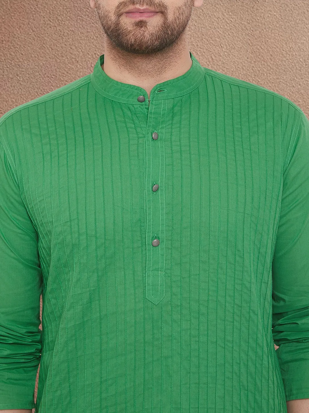 Men's Pintuck Fancy Green Kurta - Even Apparels