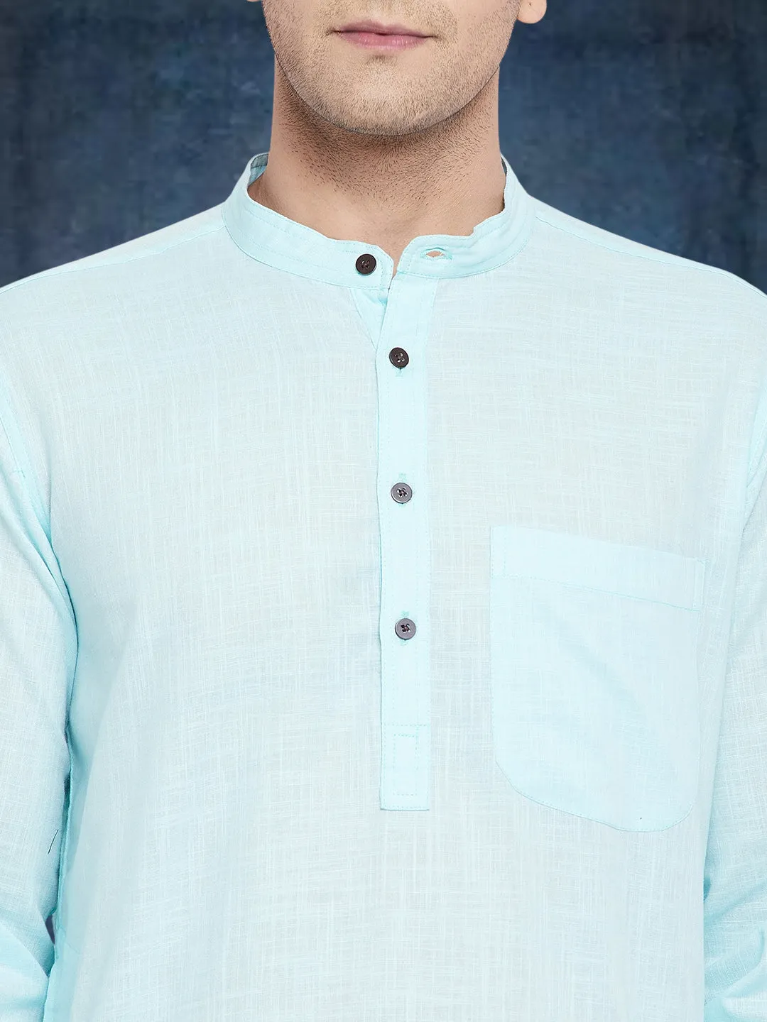 Men's Pure Cotton  Blue Kurta - Even Apparels