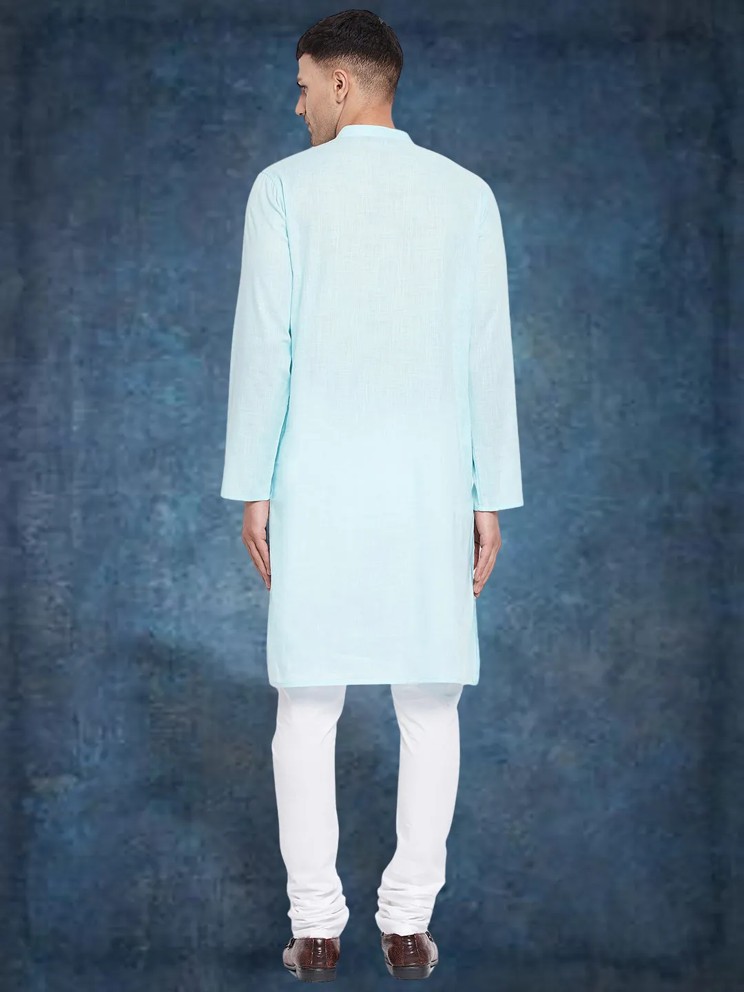 Men's Pure Cotton  Blue Kurta - Even Apparels