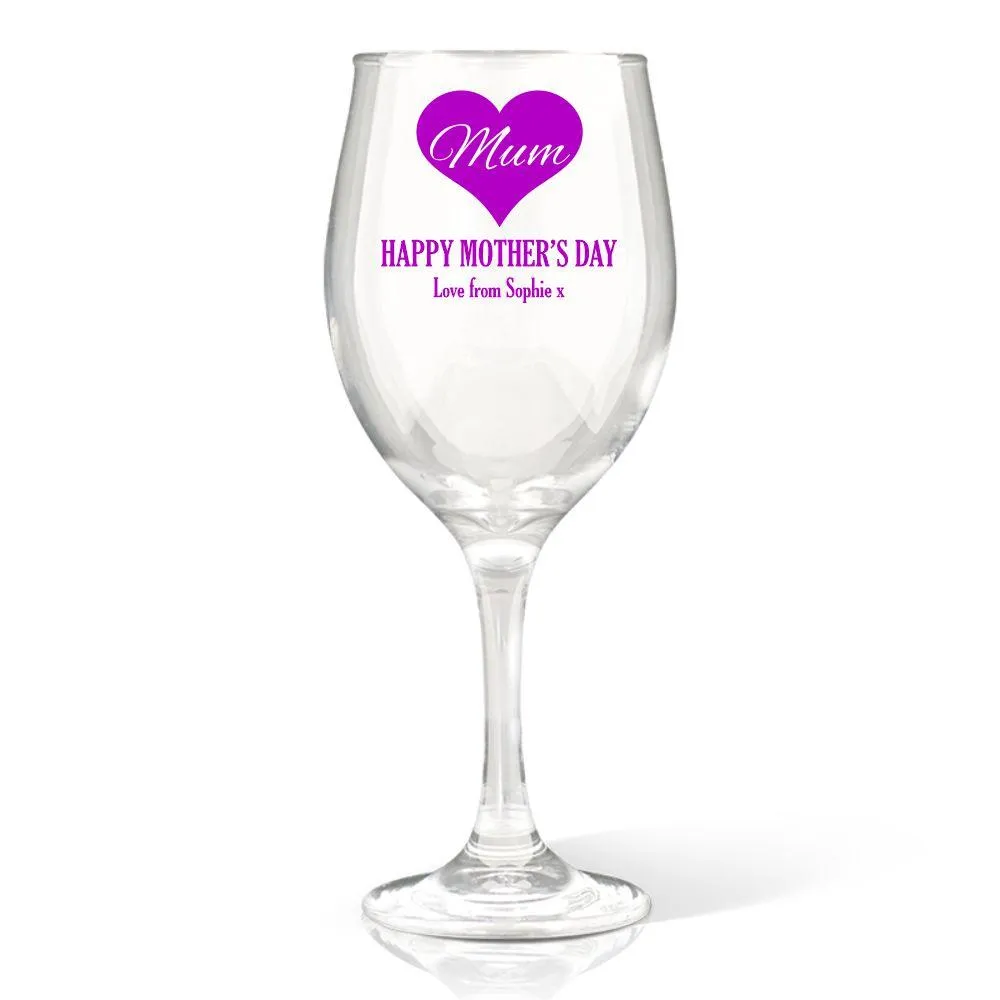 Mum in Heart Wine Glass