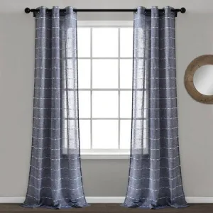 New - Set of 2 (95"x38") Farmhouse Textured Grommet Sheer Window Curtain Panels Navy - Lush Décor