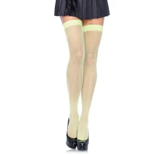 Nylon Fishnet Thigh Highs Neon Green - Leg Avenue