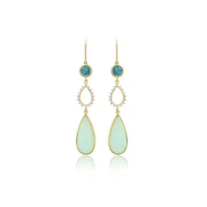 One-Of-A-Kind Diamond Teardrop Earrings with Blue Zircon & Chrysoprase Drop