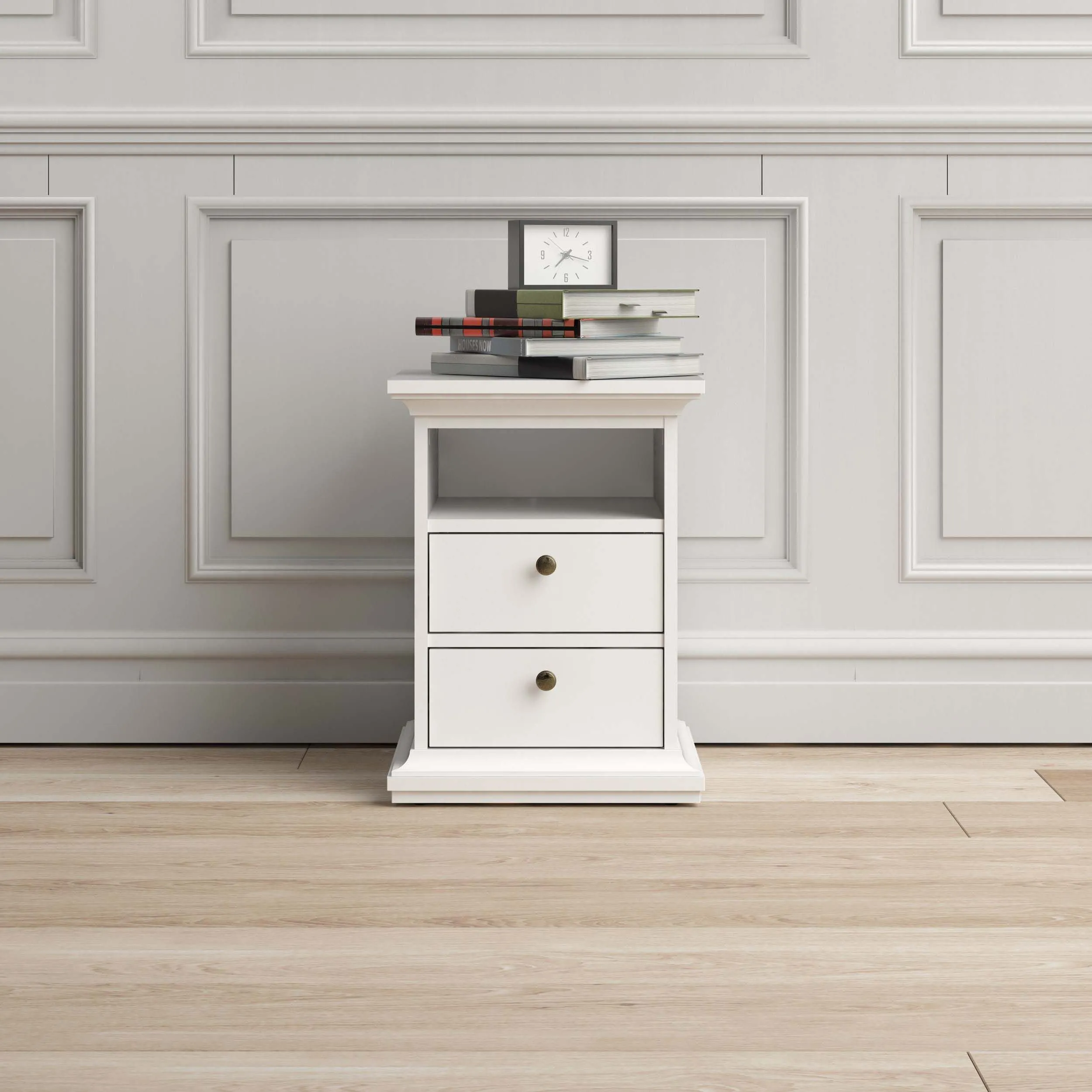 Paris 2 Drawer Bedside - White