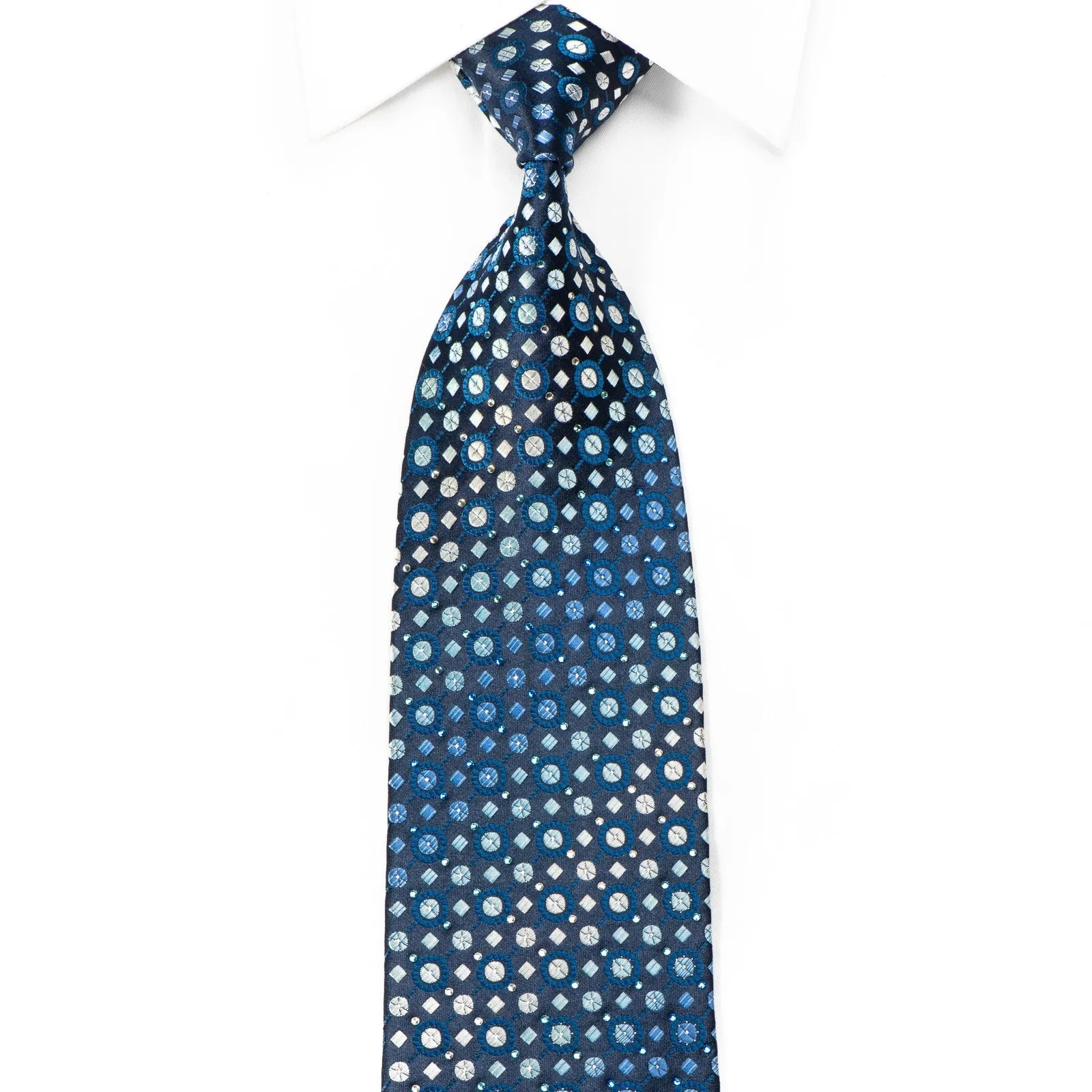 Perry Ellis Men's Crystal Silk Tie Geometric On Blue With Silver Sparkles