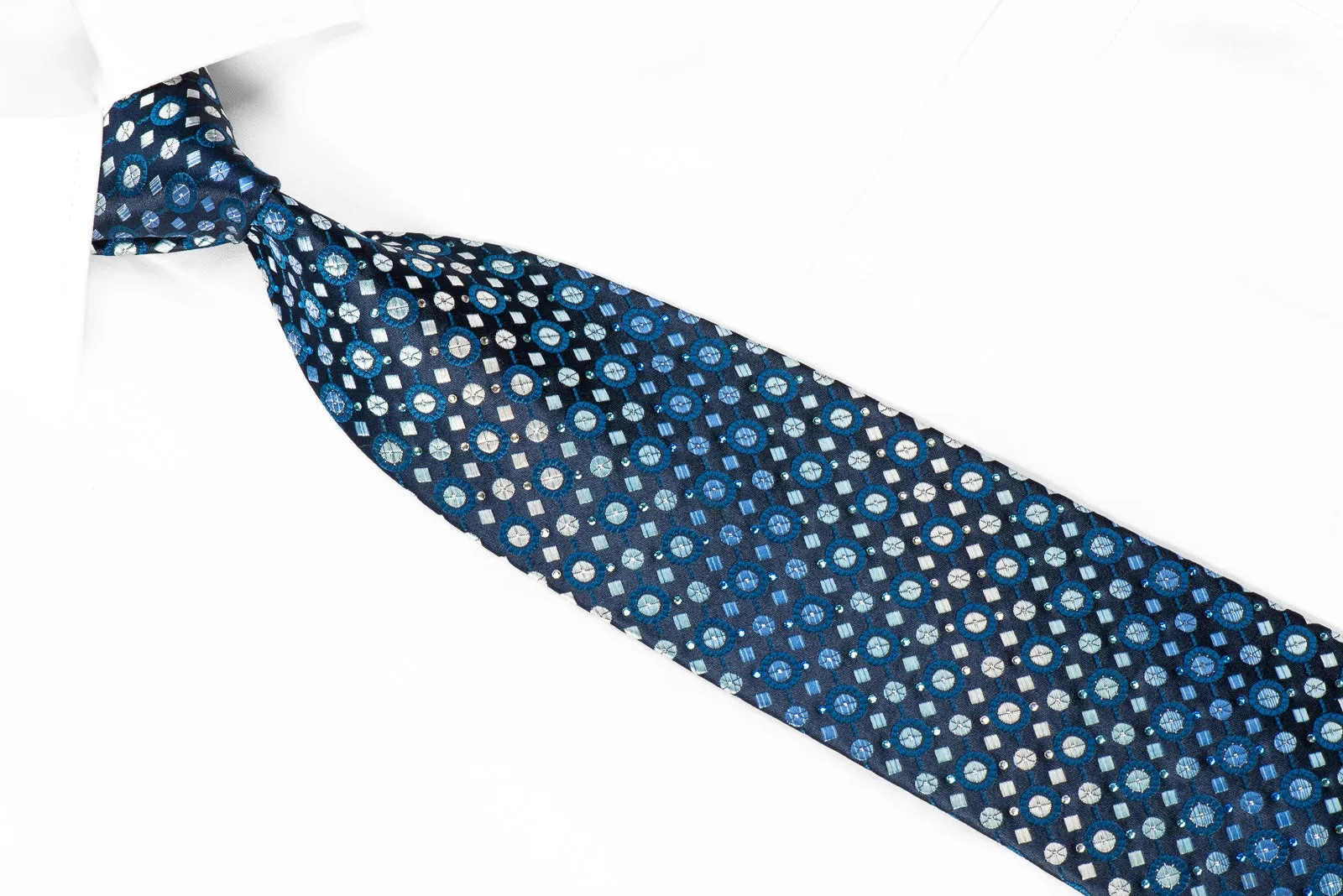 Perry Ellis Men's Crystal Silk Tie Geometric On Blue With Silver Sparkles