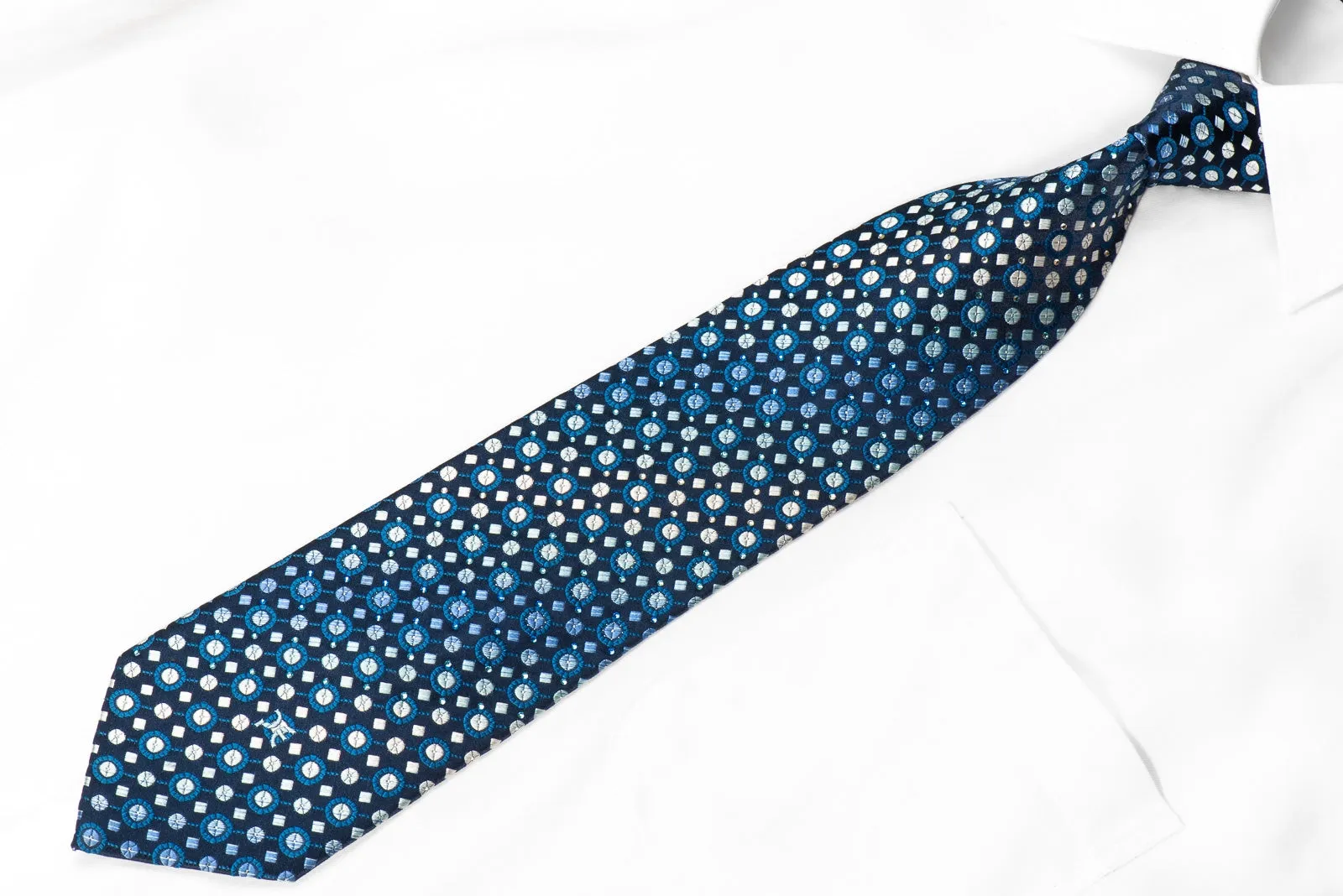 Perry Ellis Men's Crystal Silk Tie Geometric On Blue With Silver Sparkles