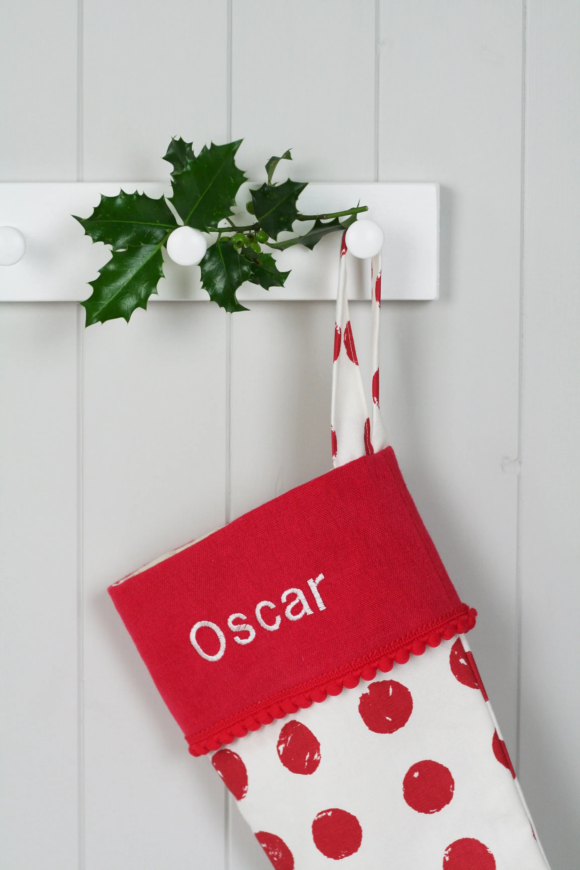 Personalised Christmas Stocking RED SPOTS