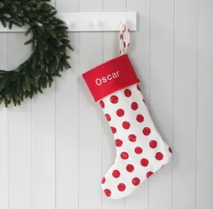 Personalised Christmas Stocking RED SPOTS