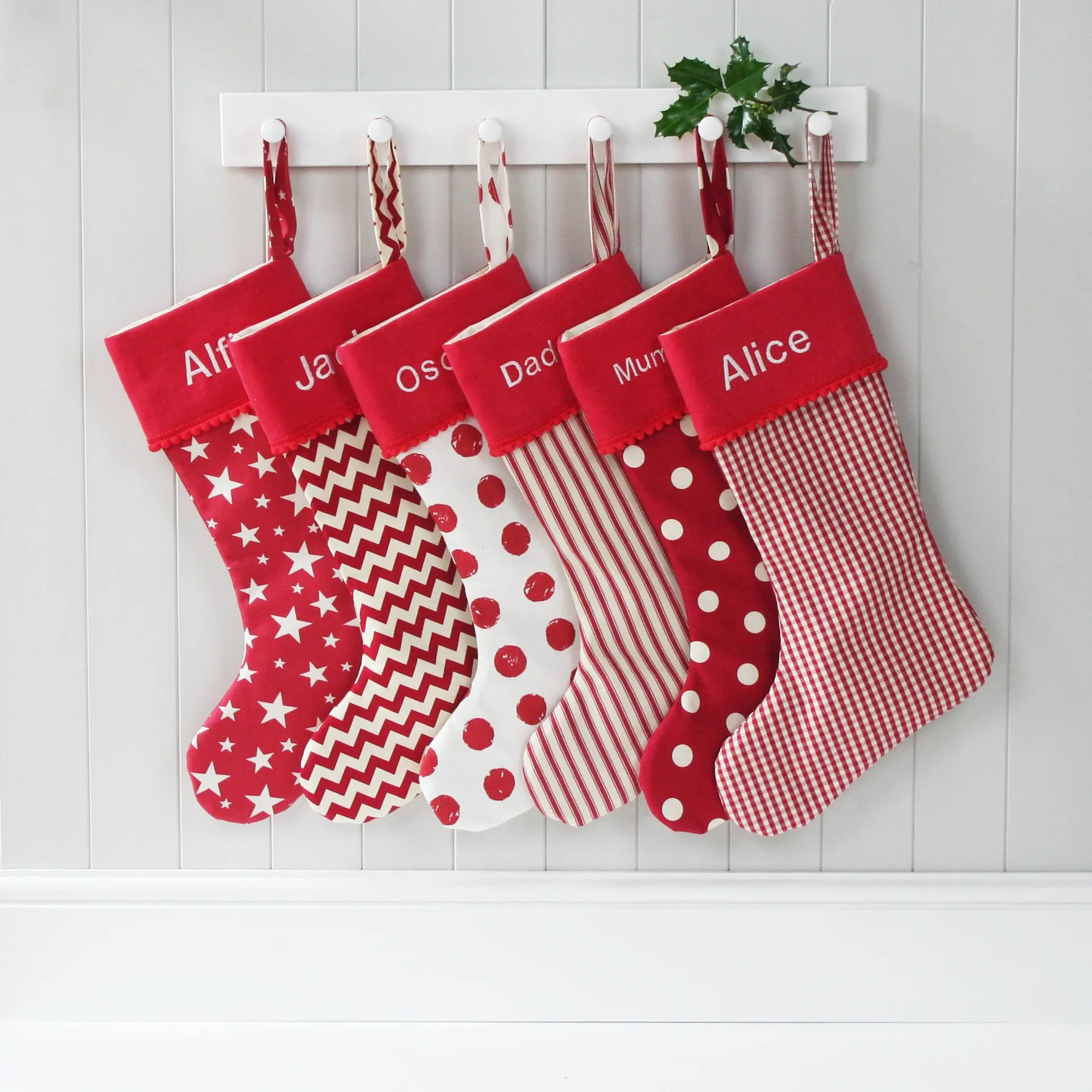 Personalised Christmas Stocking RED SPOTS