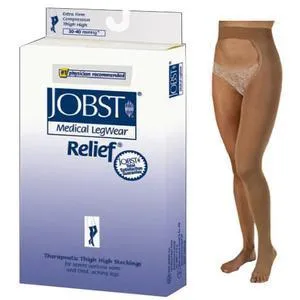 Relief Chap Style Compression Stockings, 30-40, Small, Open, Left Leg, Beige