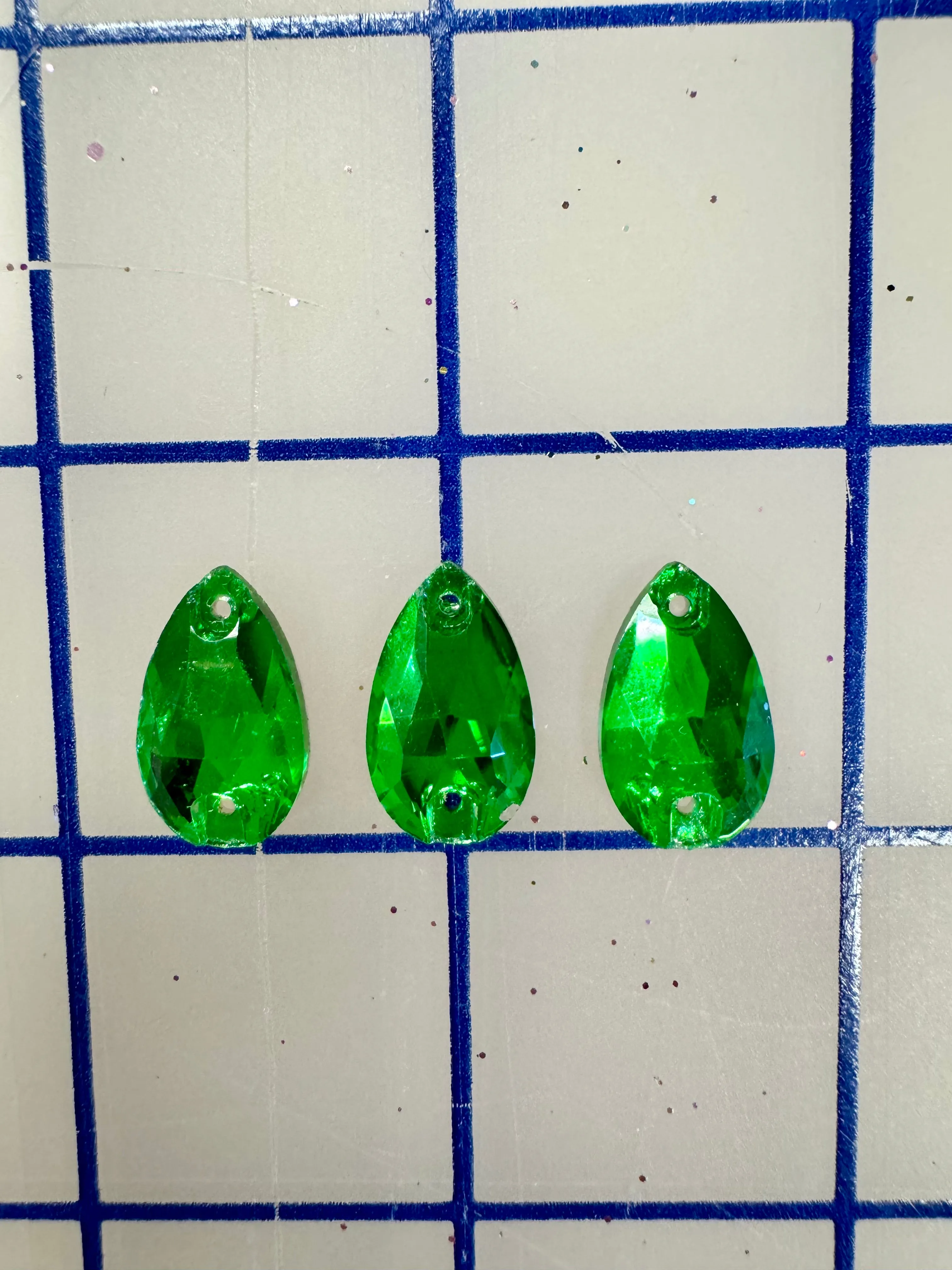 Rhinestones - 10x18mm Czech "Bright-Cut" Green #06 Pear-Shape Sew-On NEW COLOR!