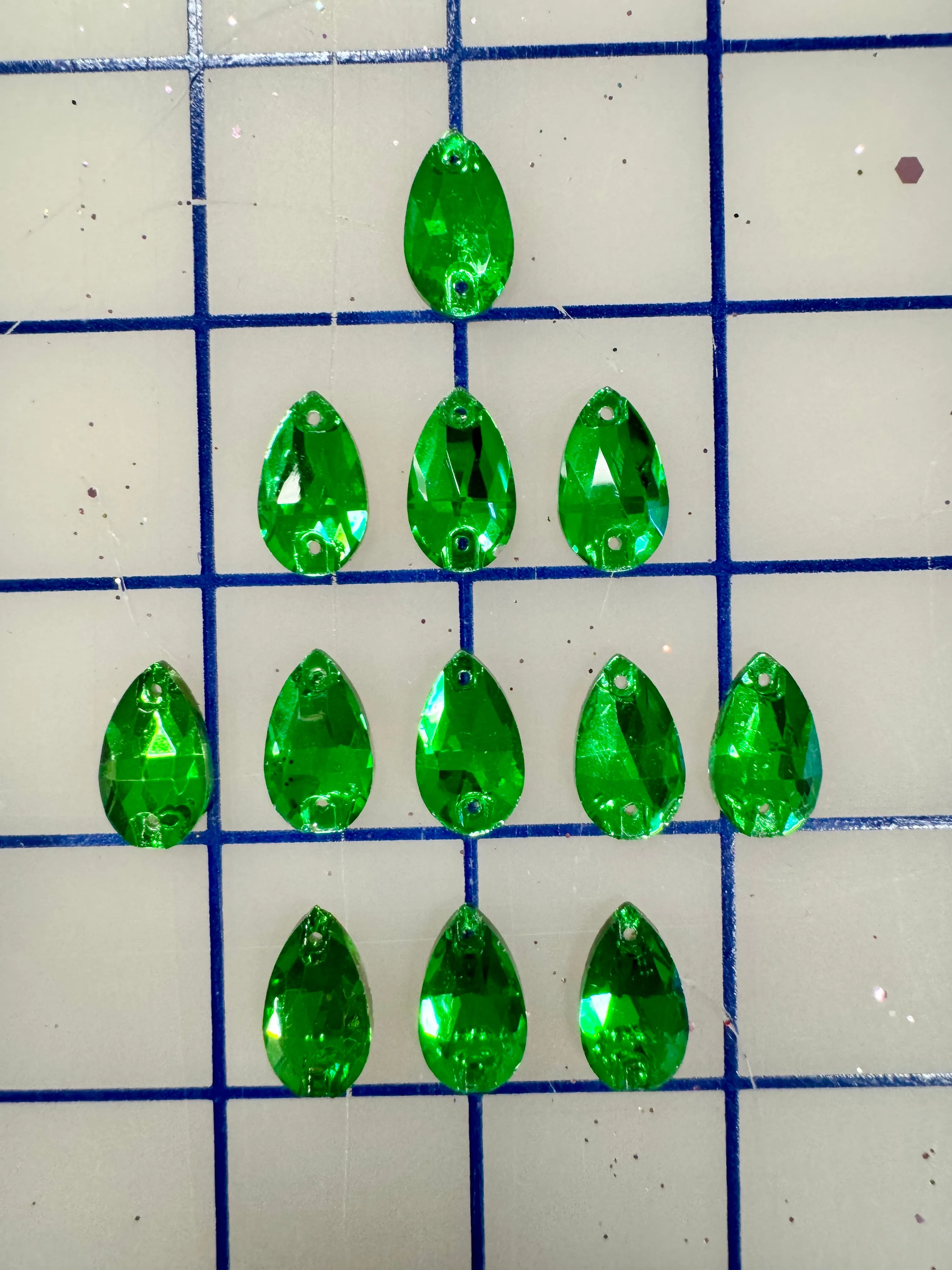 Rhinestones - 10x18mm Czech "Bright-Cut" Green #06 Pear-Shape Sew-On NEW COLOR!