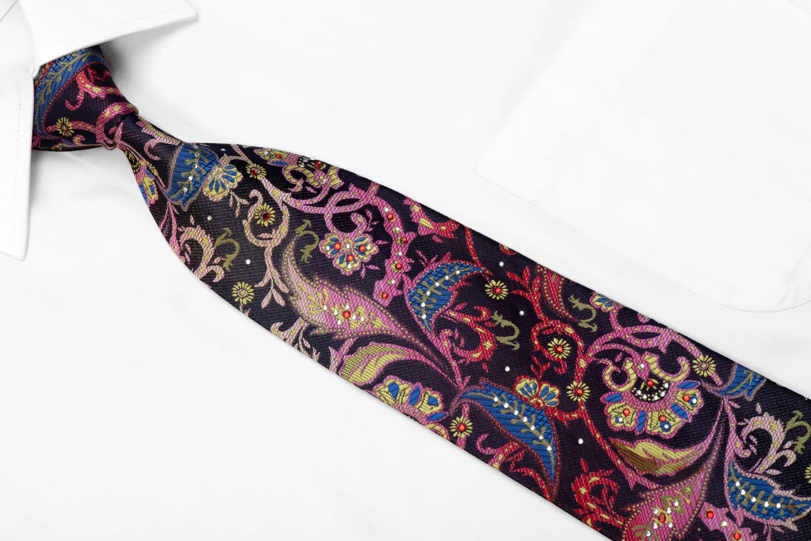 Rogers Dail Crystal Silk Tie Colorful Anthemion Floral On Navy