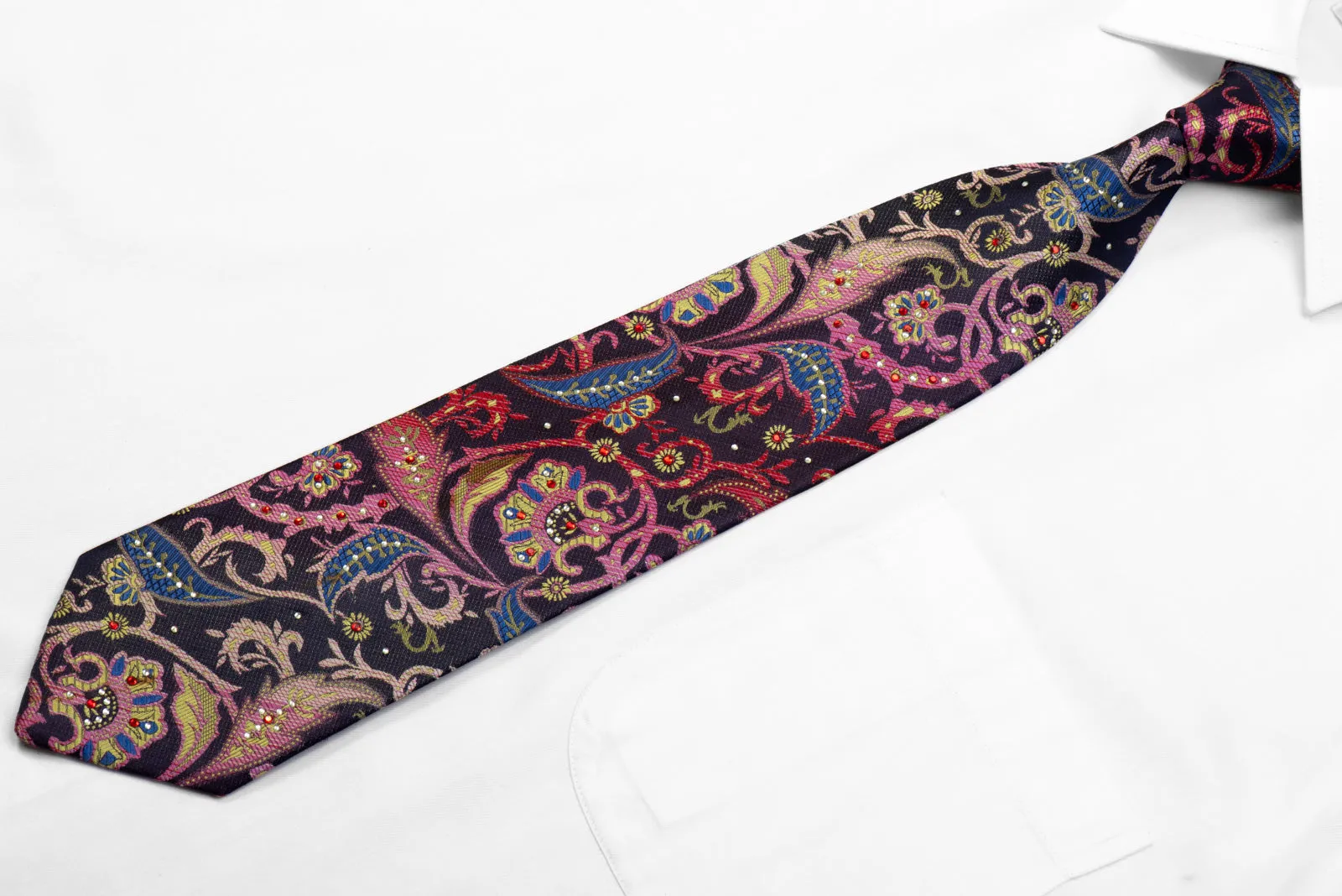 Rogers Dail Crystal Silk Tie Colorful Anthemion Floral On Navy